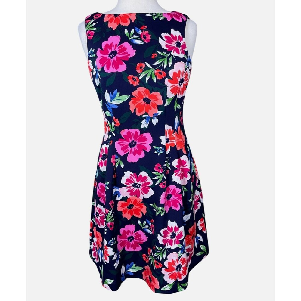 Vince Camuto Multicolored Floral Scuba Fit n Flare Side Pocket Back Zip Dress 8